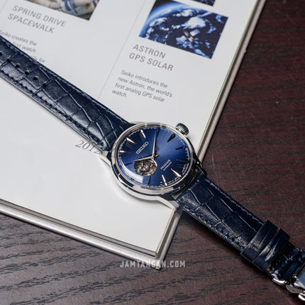 Seiko Presage SSA405J1 Cocktail Time Blue Moon Open Heart Dial Blue Leather Strap