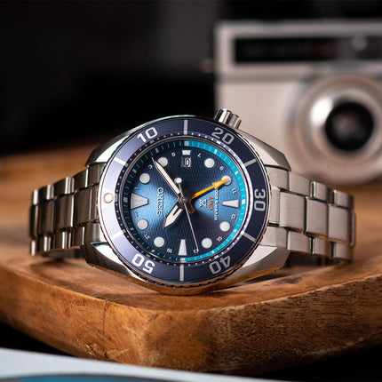 Seiko Prospex SFK001J1 Sumo Aqua Solar GMT Divers Sea Blue Dial Stainless Steel Strap