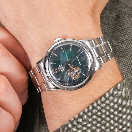 Orient Classic RA-AG0026E Helios Automatic Men Open Heart Green Dial Stainless Steel Strap