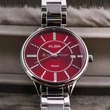 Alba Fashion AG8Q57X1 Ladies Red Dial Stainless Steel Strap