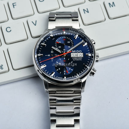 MIDO Commander II M016.414.11.041.00 Chronograph Automatic Blue Dial Stainless Steel Strap