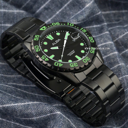 Alba Active AS9N25X1 Men Black Dial Black Stainless Steel Strap