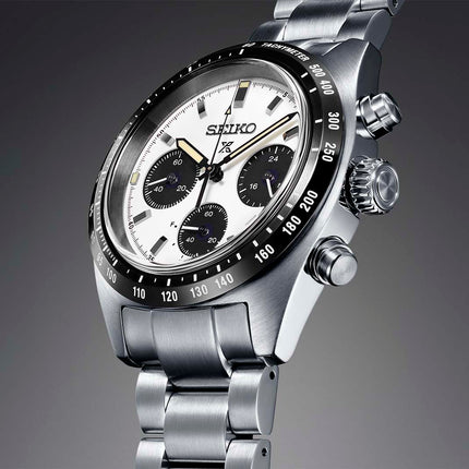 Seiko Prospex SSC813P1 Speedtimer SeiTona Panda Solar Chronograph White Dial Stainless Steel Strap