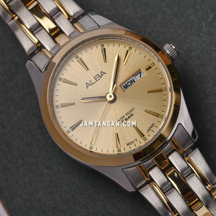 Alba AN8080X1_AJ6184X1 Couple Gold Dial Dual Tone Stainless Steel Strap