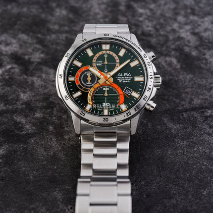 Alba Active AM3965X1 Chronograph Men Green Dial Stainless Steel Strap