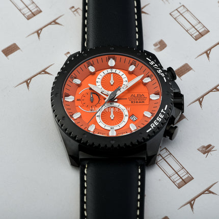 Alba Active AM3643X1 Men Orange Dial Black Leather Strap