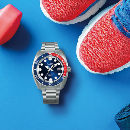 Alba Active AS9W25X1 Men Pepsi Blue Dial Stainless Steel Strap