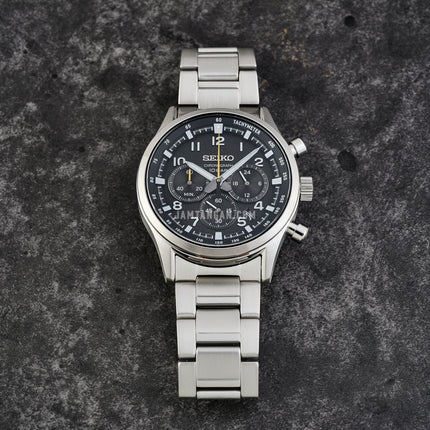 Seiko Chronograph SSB447P1 Discover More Black Dial Stainless Steel Strap