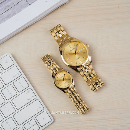 Alba AN8082X1_AJ6186X1 Couple Gold Dial Gold Stainless Steel Strap