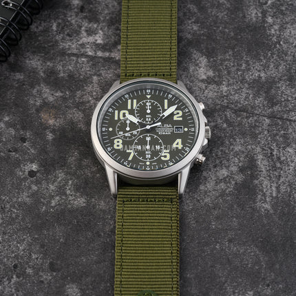 Alba AM3855X1 Chronograph Men Green Dial Green Nylon Strap