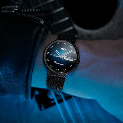 Mido Commander Shade M8429.3.25.11 Men Blue Smoke Dial Black Mesh Strap