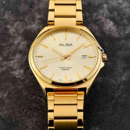 Alba Prestige AS9P82X1 Men Light Champagne Dial Gold Stainless Steel Strap