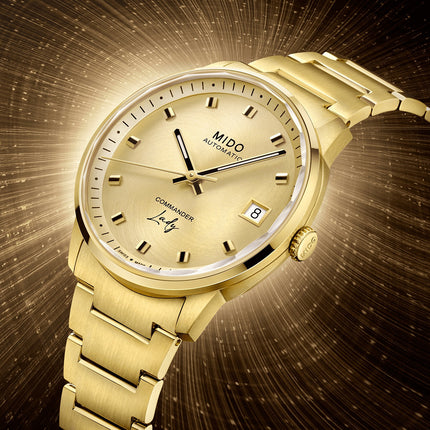 Mido Commander M021.207.33.021.00 Lady Champagne Dial Gold Stainless Steel Strap