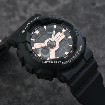 Casio Baby-G BA-110XRG-1ADR Digital Analog Rose Gold Dial Black Resin Band