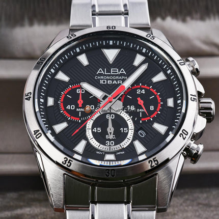 Alba Active AT3K63X1 Men Chronograph Black Dial Stainless Steel Strap