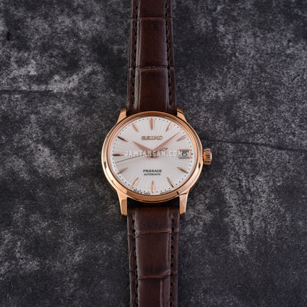 Seiko Presage SRP852J1 Automatic Bellini Cocktail Ladies Series Silver Dial Brown Leather Strap