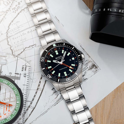 MIDO Ocean Star M026.629.11.051.01 Captain GMT Black Dial Stainless Steel Strap