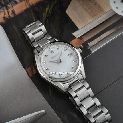 Seiko Ladies SUR579P1 Discover More Crystal Mother Of Pearl Dial Stainless Steel Strap