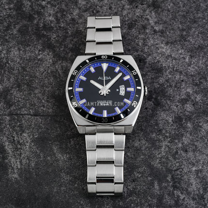 Alba Active AS9D07X1 Men Black Blue Dial Stainless Steel Strap
