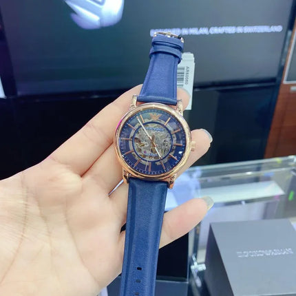 Emporio Armani Automatic AR60050 Meccanico Men Skeleton Dial Blue Leather Strap