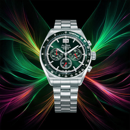 Alba Signa AU5027X2 Men Chronograph Green Dial Stainless Steel Strap + Extra Strap