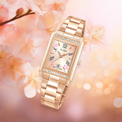 Alba Signa AH7EZ8X1 Ladies Light Pink Gold Dial Rose Gold Stainless Steel Strap