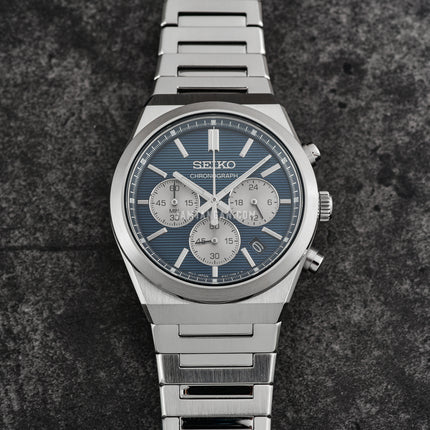 Seiko Chronograph SSB453P1 Men Discover More Blue Dial Stainless Steel Strap