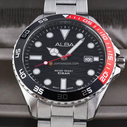 Alba Active AS9V55X1 Men Black Dial Coke Bezel Stainless Steel Strap