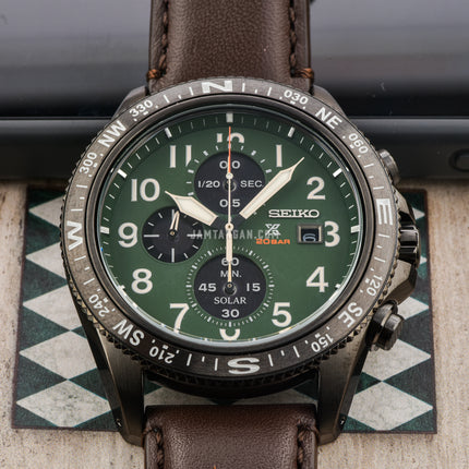 Seiko Prospex SSC739P1 Sea Chronograph Solar 200M Water Resistance Green Dial Brown Leather Strap
