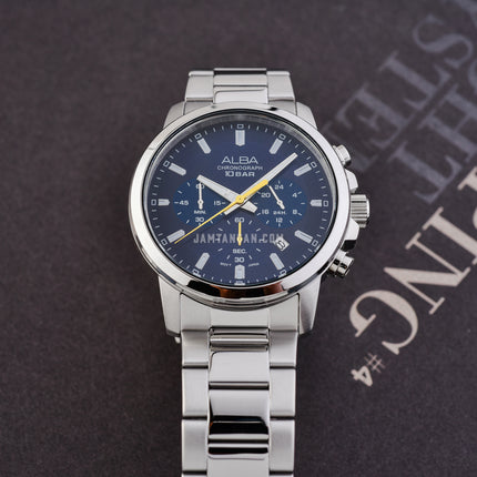 Alba Active AT3J55X1 Men Chronograph Blue Dial Stainless Steel Strap