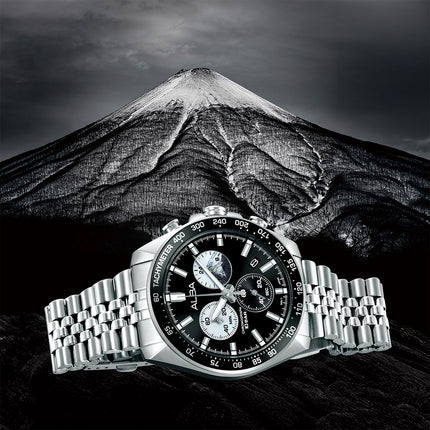 Alba Signa AX7025X1 Men Chronograph Black White Dial Stainless Steel Strap
