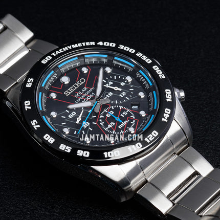 Seiko Solar SSC123P1 Chronograph Black Dial Stainless Steel Strap