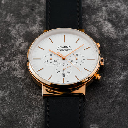 Alba AT3F14X1 Man White Dial Black Leather Strap