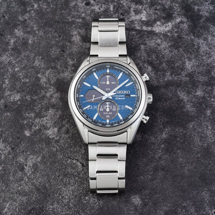 Seiko Chronograph SSC801P1 Solar Discover More Blue Dial Silver Stainless Steel Strap