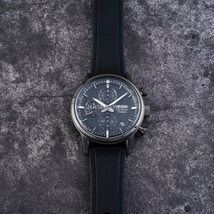 Seiko Chronograph SSB393P1 Titanium Discover More Black Dial Black Silicone Strap
