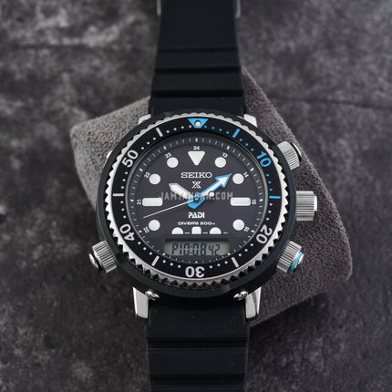 Seiko Prospex SNJ035P1 PADI Arnie Solar Divers 200M Digital Analog Dial Black Silicone Strap