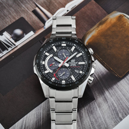 Casio Edifice EQS-900DB-1AVUDF Solar Powered Chronograph Black Dial Stainless Steel Strap