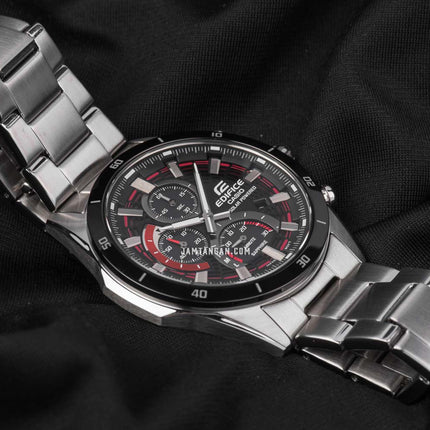 Casio Edifice EFS-S610DB-1AVUDF Chronograph Slim Red Line Black Dial Stainless Steel Band