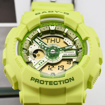 Casio Baby-G BA-110YK-3ADR Y2K Inspired Digital Analog Dial Green Resin Band