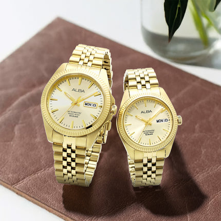 Alba Mechanical AL4796X1 Ladies Automatic Light Champagne Dial Gold Stainless Steel Strap