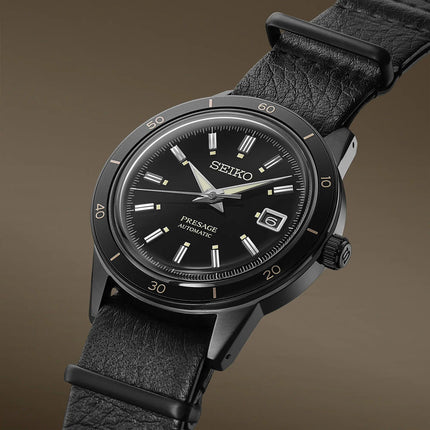 Seiko Presage SRPH95J1 Style60s Automatic Black Dial Black Leather Strap