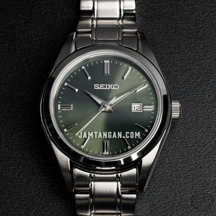 Seiko Ladies SUR533P1 Dress Olive Green Dial Stainless Steel Strap
