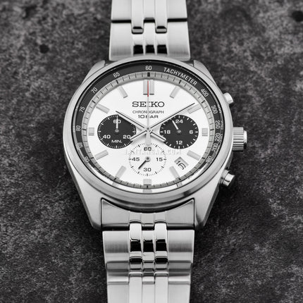 Seiko Chronograph SSB425P1 Essentials Panda Dual Tone Dial Stainless Steel Strap