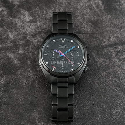 Alba Sign A AT3H01X1 Chronograph Black Pattern Dial Black Stainless Steel Strap
