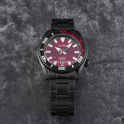 Alba AS9P37X1 Men Red Dial Black Stainless Steel Strap