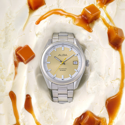 Alba Mechanical AU4101X1 Men Automatic Caramel Dial Stainless Steel Strap