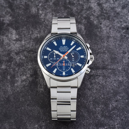 Alba Active AT3G55X1 Chronograph Men Dark Blue Dial Stainless Steel Strap
