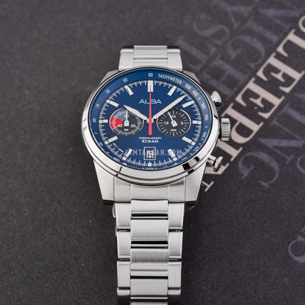 Alba Signa A4B005X1 Chronograph Men Blue Black Dial Stainless Steel Strap