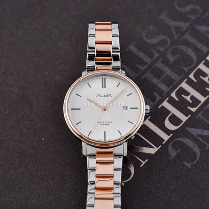 Alba Fashion AG8N96X1 Ladies Silver White Dial Dual Tone Stainless Steel Strap