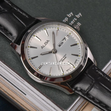 Alba AN8089X1 Ladies Silver Dial Black Leather Strap